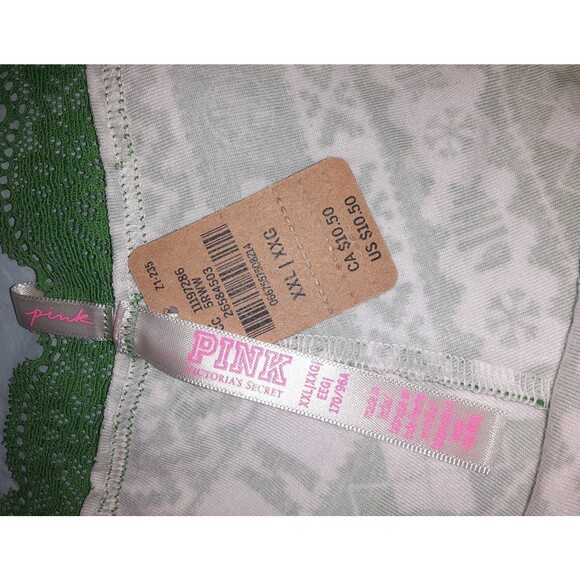 Victoria's Secret Pink  XXL Green Lace-Trimmed Holiday Print Hipster NWT - Picture 3 of 5